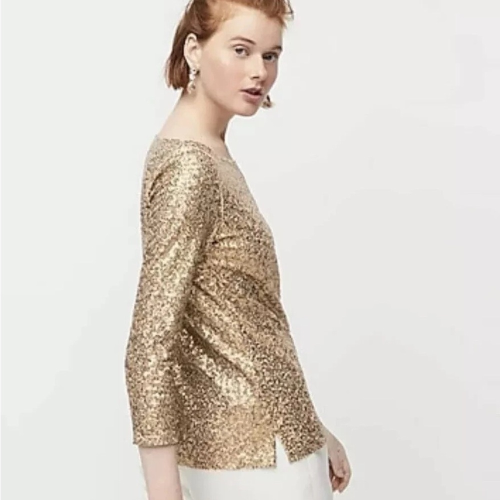 J.Crew Gold Sequin Drapey Boatneck Top - Picture 2 of 4